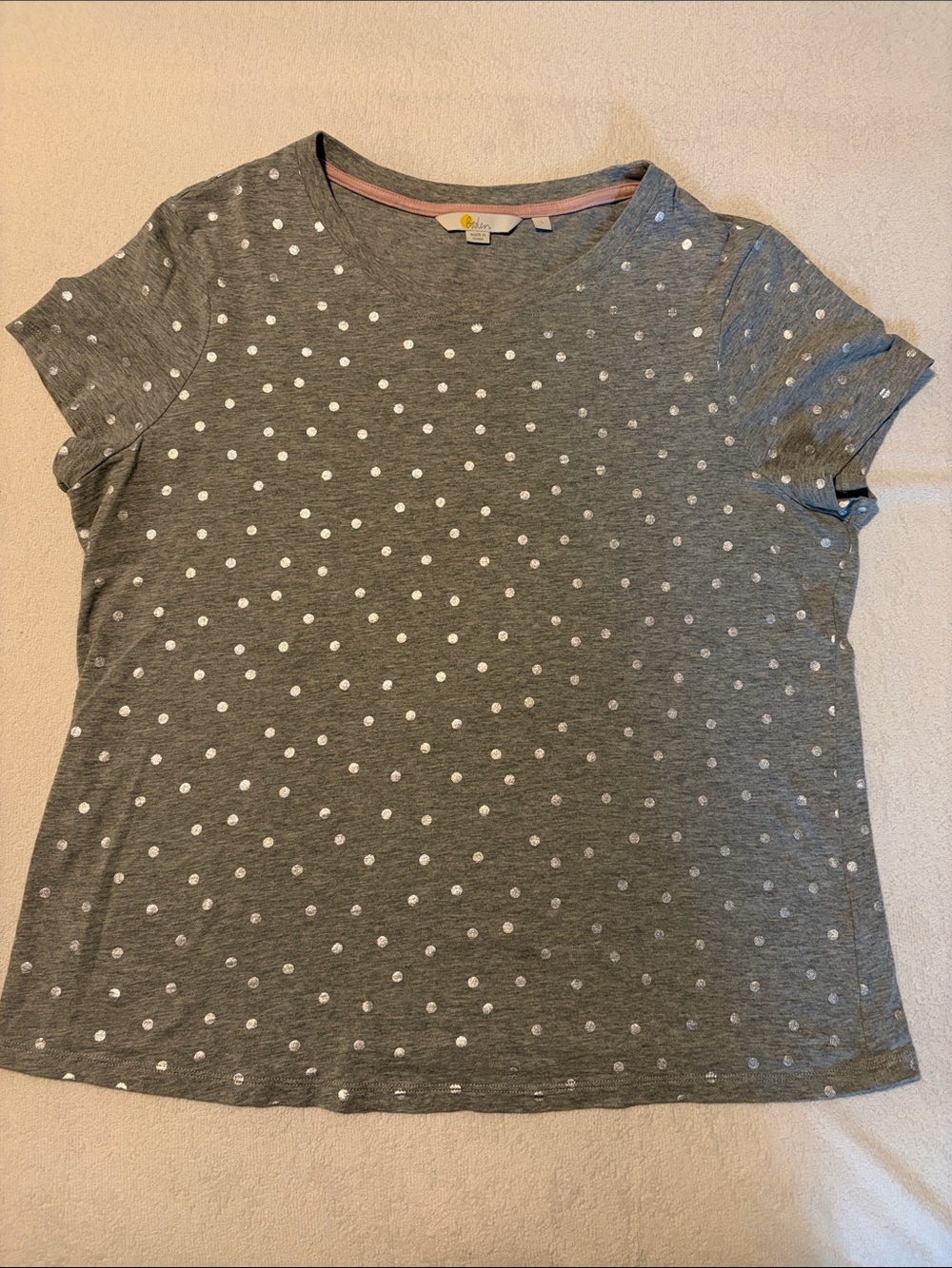 Boden Gray Short Sleeve Tee with White Polka Dots, sz L